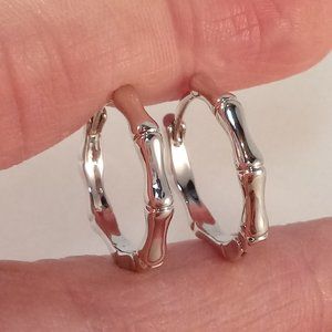 925 Silver Bamboo Bone Carved Shape Hoop Earrings 18mm Women's Party Gift